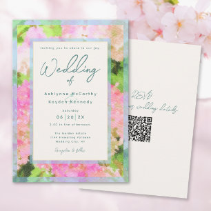 Watercolor Pink Hydrangea Garden QR Code Wedding Invitation