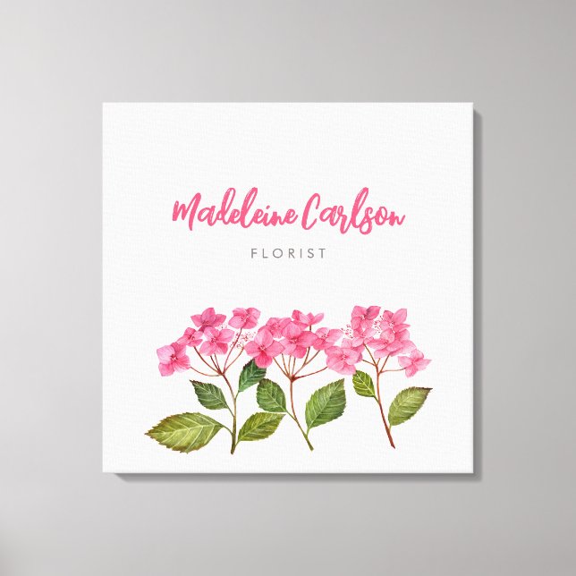 Watercolor Pink Hydrangea Lacecaps Illustration Canvas Print (Front)