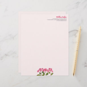 Watercolor Pink Hydrangea Lacecaps Illustration Custom Letterhead