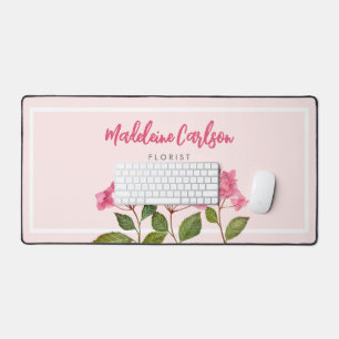 Watercolor Pink Hydrangea Lacecaps Illustration Desk Mat