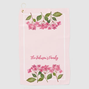 Watercolor Pink Hydrangea Lacecaps Illustration Golf Towel