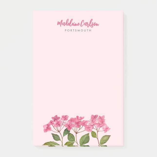 Watercolor Pink Hydrangea Lacecaps Illustration Post-it Notes (Front)