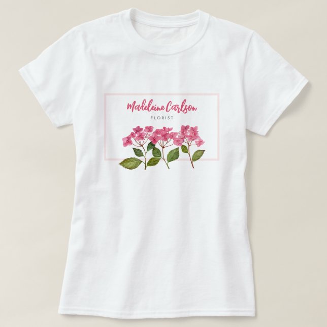 Watercolor Pink Hydrangea Lacecaps Illustration T-Shirt (Design Front)