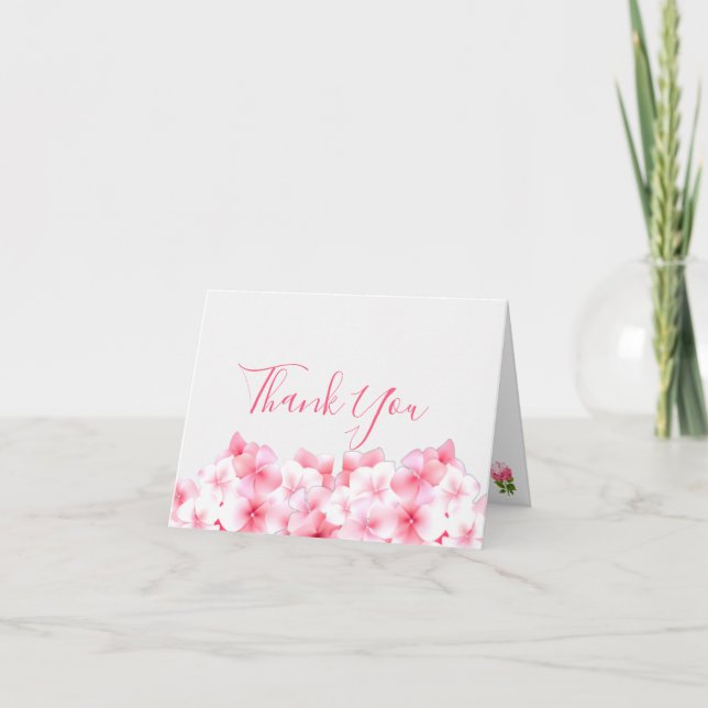 Watercolor Pink Hydrangea Thank You Card (Front)