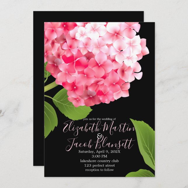 Watercolor Pink Hydrangea Wedding Invitation (Front/Back)