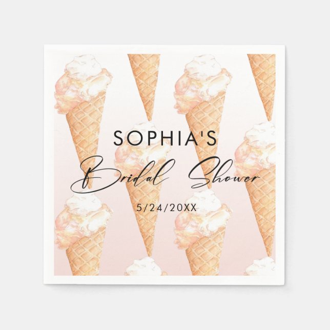 Watercolor Pink Ice Cream Bridal Shower Napkin (Front)