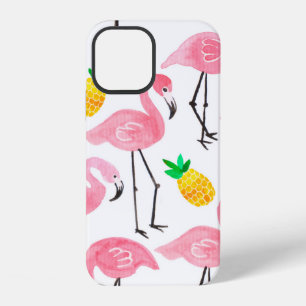 Watercolor pink ink flamingo and yellow pineapple iPhone 12 case