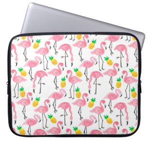 Watercolor pink ink flamingo and yellow pineapple  laptop sleeve