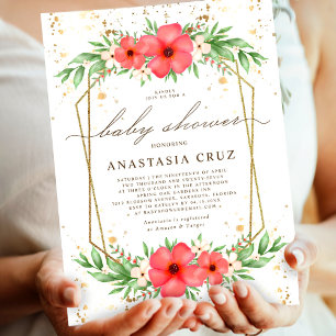 Watercolor Pink Ivory Greenery Floral Baby Shower Invitation