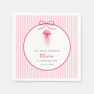 Watercolor Pink Jellyfish Bow Girl 1st Birthday Napkin