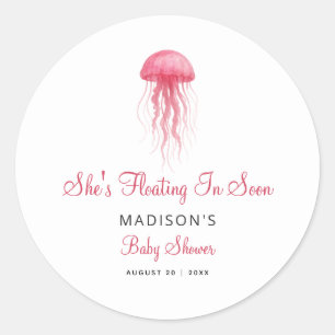 Watercolor Pink Jellyfish Girl Baby Shower Favor Classic Round Sticker