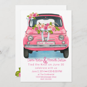 Watercolor Pink Just Married Elopement Invitation