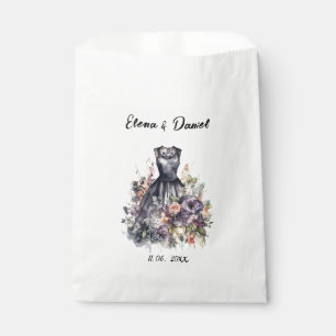 Watercolor pink lavender roses black dress wedding favour bags