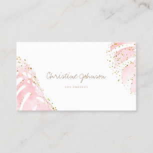watercolor pink leaves glitter business card