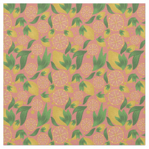 Watercolor Pink Lemon Fruit Pattern  Fabric