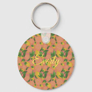 Watercolor Pink Lemon Fruit Personalised Key Ring