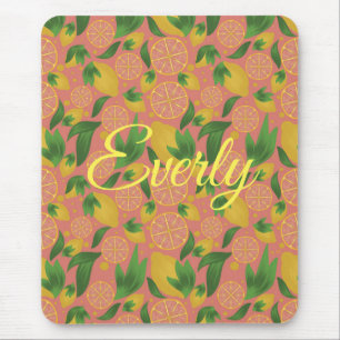 Watercolor Pink Lemon Fruit Personalised Mouse Pad