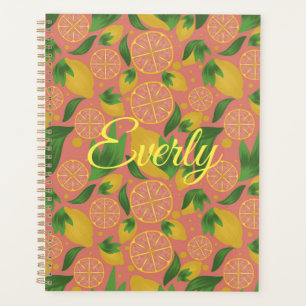 Watercolor Pink Lemon Fruit Personalised Planner