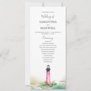 Watercolor Pink Lighthouse Wedding Program Invitation