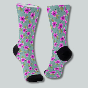 Watercolor pink lily floral dusky green neck tie socks