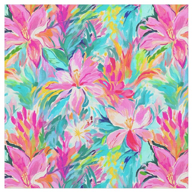 Watercolor Pink Lily Oasis Fabric (Close Up)