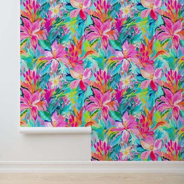 Watercolor Pink Lily Oasis Wallpaper (Application)