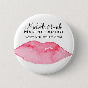 Watercolor pink lips makeup branding 6 cm round badge