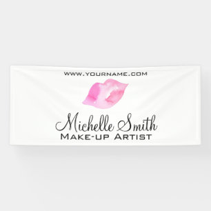 Watercolor pink lips makeup branding banner
