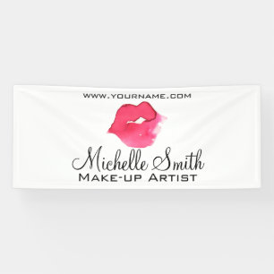 Watercolor pink lips makeup branding banner