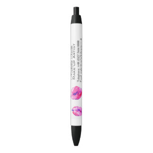 Watercolor pink lips makeup branding black ink pen