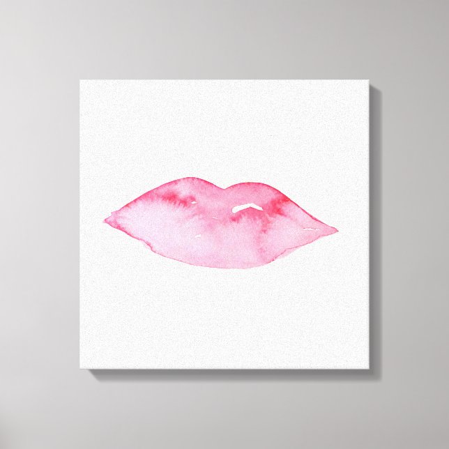 Watercolor pink lips makeup branding canvas print (Front)