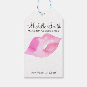 Watercolor pink lips makeup branding gift tags