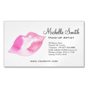 Watercolor pink lips makeup branding magnetic business card