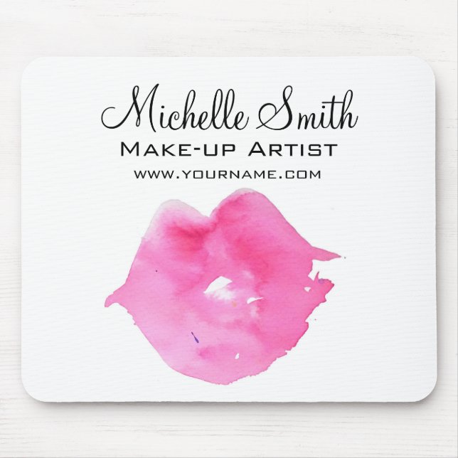 Watercolor pink lips makeup branding mouse pad (Front)