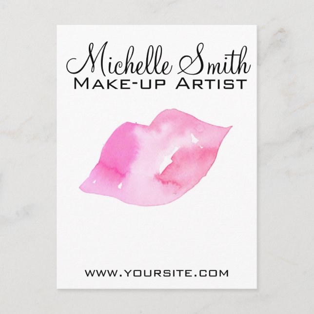 Watercolor pink lips makeup branding postcard (Front)