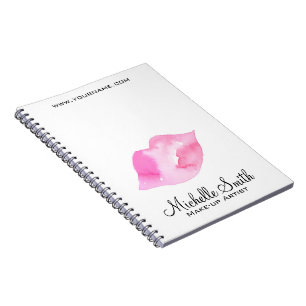 Watercolor pink lips makeup branding spiral notebook