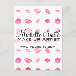 Watercolor pink lips pattern makeup branding postcard