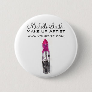 Watercolor pink lipstick makeup branding 6 cm round badge