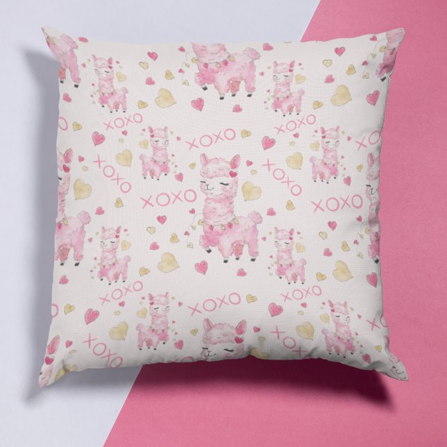  Watercolor Pink Llama XOXO Cushion (Creator Uploaded)