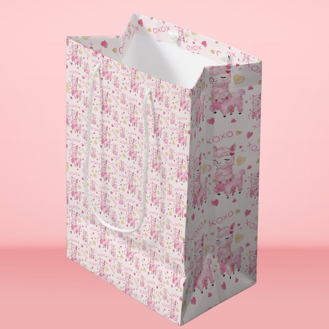  Watercolor Pink Llama XOXO Medium Gift Bag (Creator Uploaded)