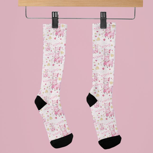  Watercolor Pink Llama XOXO Socks (Creator Uploaded)