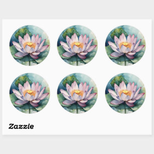 Watercolor Pink Lotus Flower Classic Round Sticker