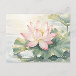 Watercolor Pink Lotus Serenity Postcard