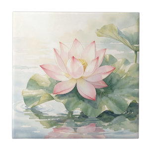 Watercolor Pink Lotus Serenity Tile