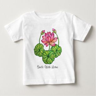 Watercolor Pink Lotus with Buds & Leaves Baby T-Shirt