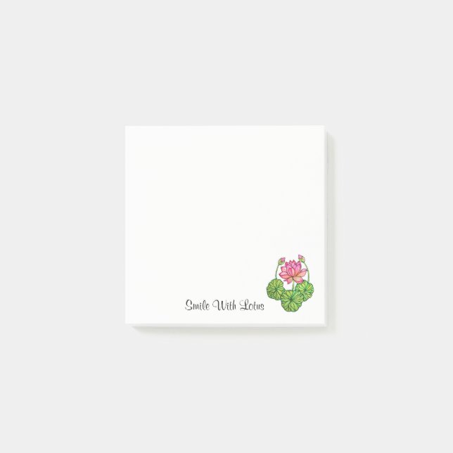 Watercolor Pink Lotus with Buds & Leaves Post-it Notes (Front)