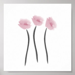 Watercolor Pink Love Anemones Flowers Poster