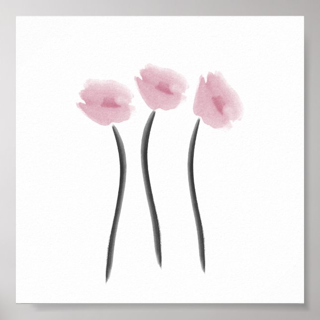 Watercolor Pink Love Anemones Flowers Poster (Front)