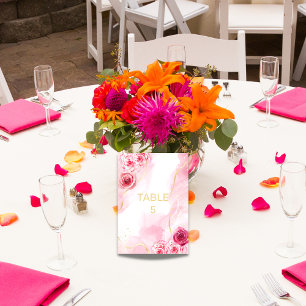 Watercolor Pink Magenta Rose Table Number