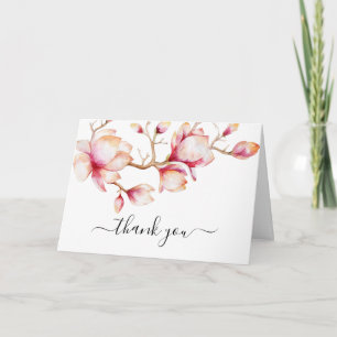 Watercolor Pink Magnolia Flowers Thank You Card